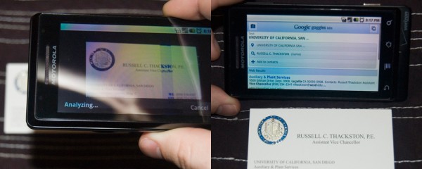 Google Goggles: Business Card